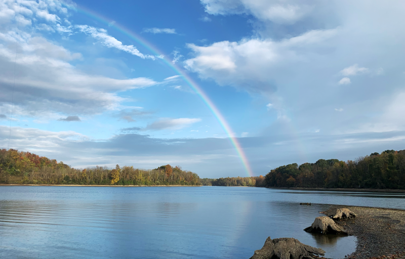 Beautiful rainbow over Blue Marsh Lake