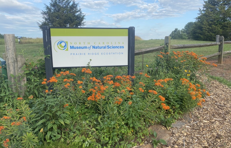 A sign welcoming visitors tot he North Carolina Museum of Natural Science's Prairie Ridge EcoStation.