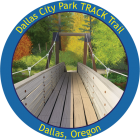 The collectible sticker for the TRACK Trail, which features the bridge over Rickreall Creek