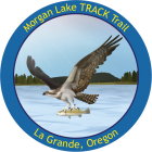 Morgan Lake collectible sticker featuring a bird with a fish 