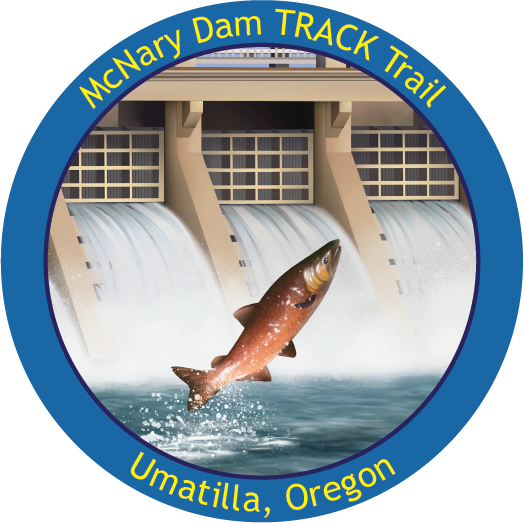 McNary Sticker features a salmon jumping out of the water in front of dam